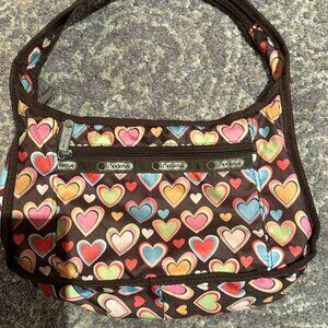 Lesportsac Brown And Pink Hearts Shoulder Bag